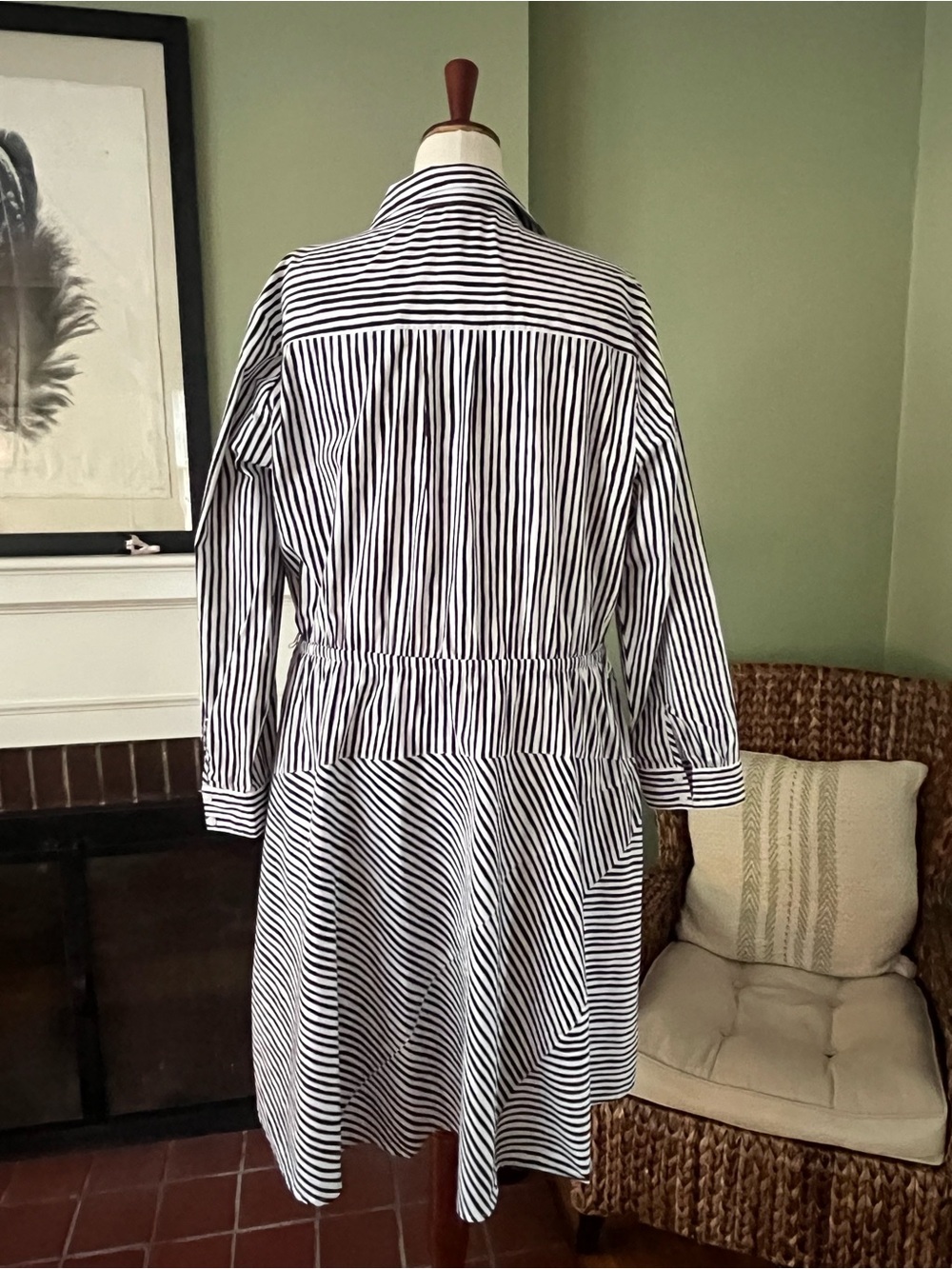 Lane Bryant Black & White Striped Shirt Midi Dress with Waist Tie - Picture 6 of 9